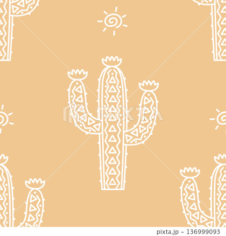Saguaro Cactus with ornament seamless pattern. Vector graphic illustration Saguaro Cactus with ornament seamless pattern. Vector graphic illustration 136999093