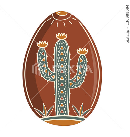 Easter egg decorated with abstract cactus tree in tribal style. Vector graphic isolated illustration Easter egg decorated with abstract cactus tree in tribal style. Vector graphic isolated illustration 136999094