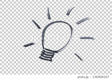 a lit light bulb drawn with a black marker 136999167
