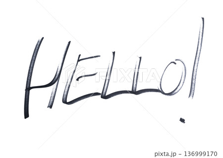 the word HELLO written with a black marker 136999170