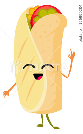 Burrito cartoon character. Happy street food icon Burrito cartoon character. Happy street food icon 136999204