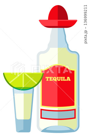 Agava alcohol drink bottle and glass cartoon icon 136999211