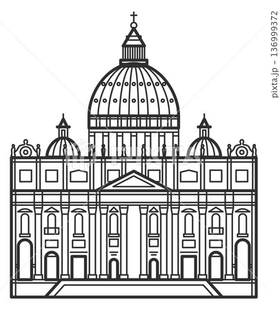 Vatican logo. Italian ancient cathedral line icon 136999372