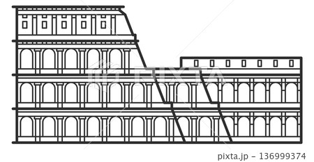 Ancient roman arena line icon. Antique landmark Ancient roman arena line icon. Antique landmark 136999374