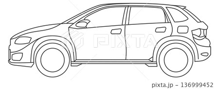 Auto side view. Outline road car drawing Auto side view. Outline road car drawing 136999452