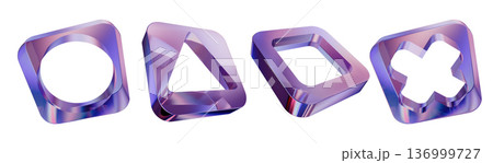 3D crystal controller buttons, acrylic purple transparent game objects futuristic abstract shape set 3D crystal controller buttons, acrylic purple transparent game objects futuristic abstract shape set 136999727