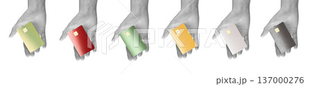 Hands holding colorful bank cards isolated background. Credit debit payment finance concept. Shopping transaction business idea.. 137000276