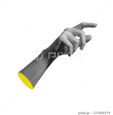 Single hand extending outward isolated on white background. Human arm forms forward gesture. Connection, support, collaboration concept.. Single hand extending outward isolated on white background. Human arm forms forward gesture. Connection, support, collaboration concept.. 137000374
