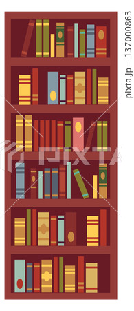 Bookshelves with books. Color bookstore wooden bookcase illustration Bookshelves with books. Color bookstore wooden bookcase illustration 137000863