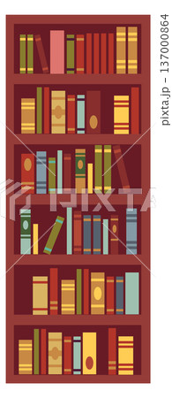 Bookcase cartoon illustration. Library wooden shelves with books Bookcase cartoon illustration. Library wooden shelves with books 137000864
