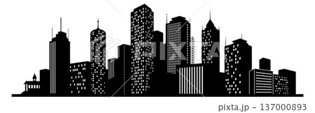 Urban panorama. City exterior black buildings silhouettes 137000893