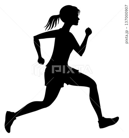 Running woman black silhouette. Marathon runner figure Running woman black silhouette. Marathon runner figure 137000907