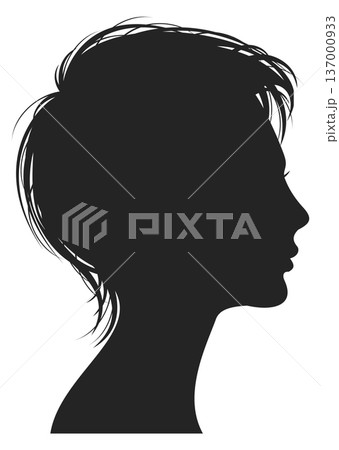 Young woman head silhouette. Haircut model black icon Young woman head silhouette. Haircut model black icon 137000933