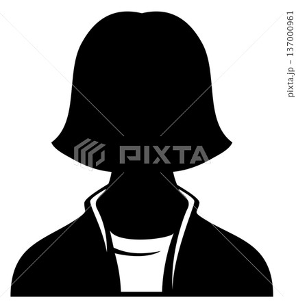 Female head black silhouette. Woman portrait front 137000961
