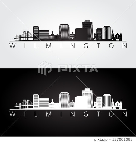 Wilmington, DE skyline and landmarks silhouette 137001093