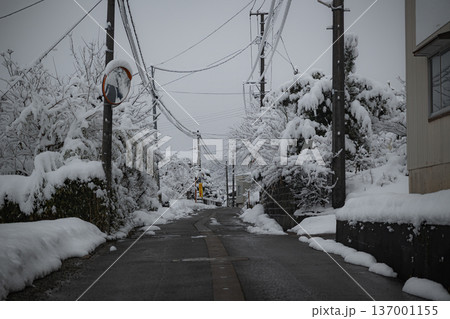 大雪が降った雪国の住宅街 137001155