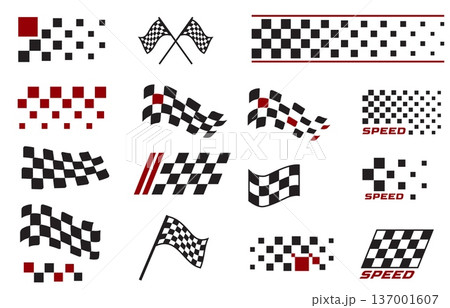 A set of racing flags or stripes, black and white with red elements or lettering. A set of racing flags or stripes, black and white with red elements or lettering. 137001607