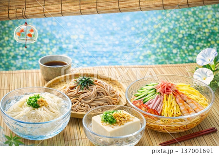 涼味フェア　涼味特集　コピースペース　料理提案　A3横　販売促進　ポスター 137001691