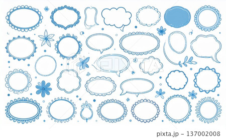 シンプル寒色線画の曲線フレーム素材セット 137002008