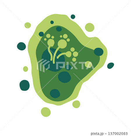 Microscopic mold colony in a damp indoor environment shows green and black fungus growth illustration. 137002083