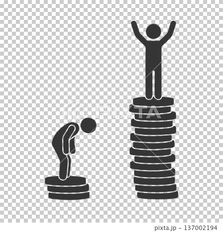 站在硬幣塔上的人的剪影圖標 137002194