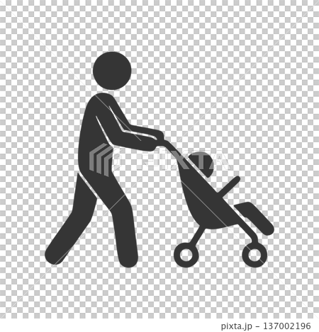 Silhouette icon of a person pushing a stroller Silhouette icon of a person pushing a stroller 137002196