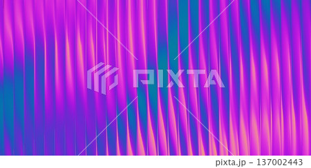 3D glass shield with gradient neon textures in blue, violet and pink hues. Abstract geometric background featuring ribbed patterns, crystal clarity and dynamic light effects. 137002443