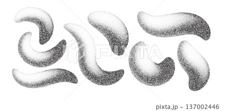Set Abstract shapes gradient noise texture with grainy dots and halftone spray effect. Modern geometric pattern with soft shadows and organic shapes 137002446
