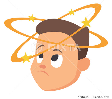Dizzy head icon. Cartoon character with vertigo symbol 137002466