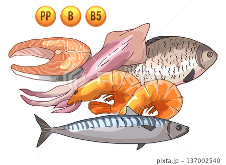 Fresh fish vitamins. Useful food. Healthy nutrition 137002540