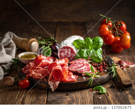 raw meat with vegetables 137002675