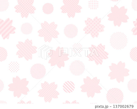 ピンクのドットとストライプ柄の桜と円のパターン背景 137002679