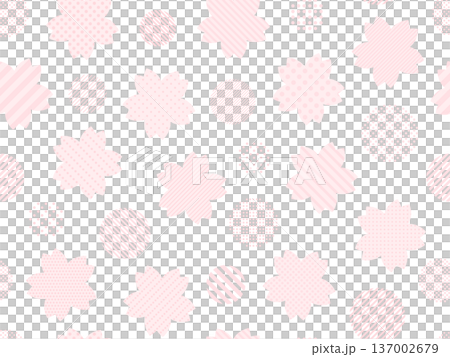 ピンクのドットとストライプ柄の桜と円のパターン背景 137002679
