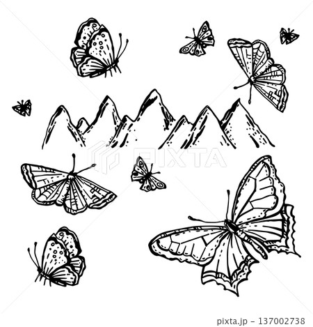 Isolated butterflies against a mountain backdrop 137002738