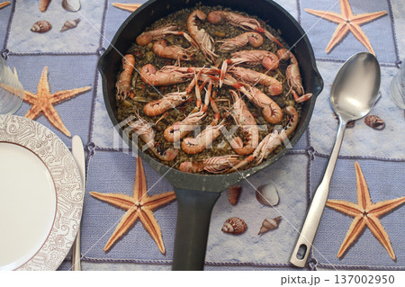 Mediterranean Rice with Prawns or Langoustines 137002950