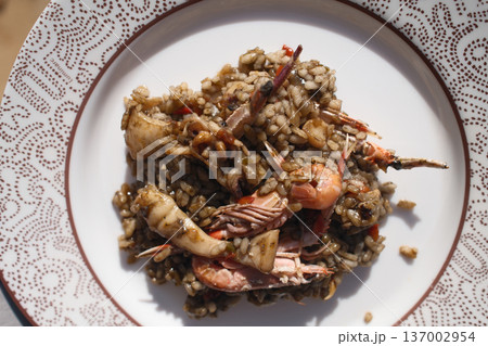 Mediterranean Rice with Prawns or Langoustines 137002954