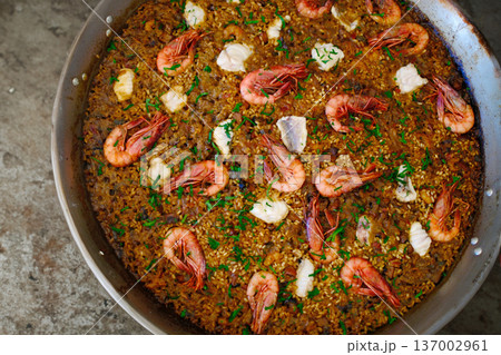 Mediterranean Rice with Prawns or Langoustines Mediterranean Rice with Prawns or Langoustines 137002961