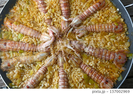 Mediterranean Rice with Prawns or Langoustines 137002969