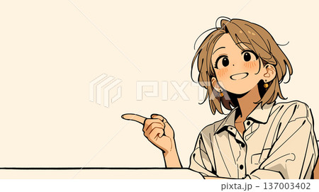 指差ししながら微笑む少女 137003402