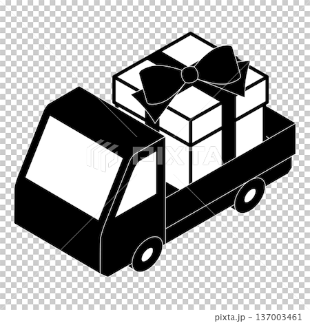 ギフトボックスを積んだトラックの立体イラスト ギフトボックスを積んだトラックの立体イラスト 137003461