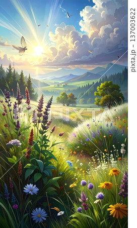 summer landscape with wildflowers field 137003622
