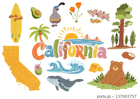 California state symbols collection in playful childlike style California state symbols collection in playful childlike style 137003757