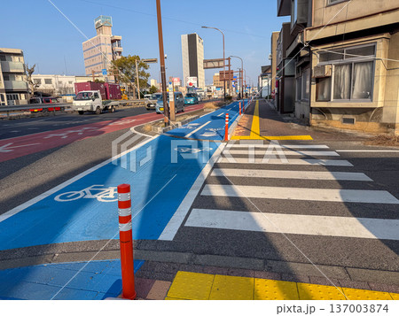 自転車専用レーンがある風景 自転車専用レーンがある風景 137003874