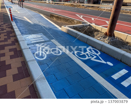 自転車専用レーンがある風景 自転車専用レーンがある風景 137003879