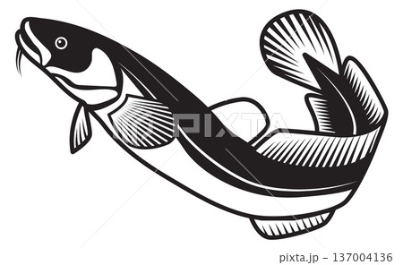 Marine fish black emblem. Jumping hake logo. 137004136