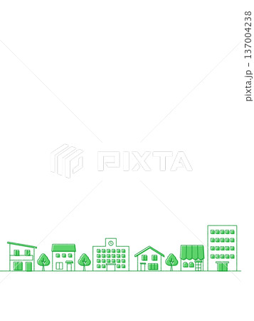 街並みのイラストのバナー背景 手描き風 縦長 緑 街並みのイラストのバナー背景 手描き風 縦長 緑 137004238
