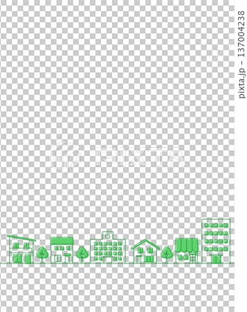 街並みのイラストのバナー背景 手描き風 縦長 緑 街並みのイラストのバナー背景 手描き風 縦長 緑 137004238