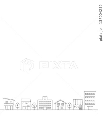 シンプルな街並みのイラストのバナー背景　線画　縦長 137004239