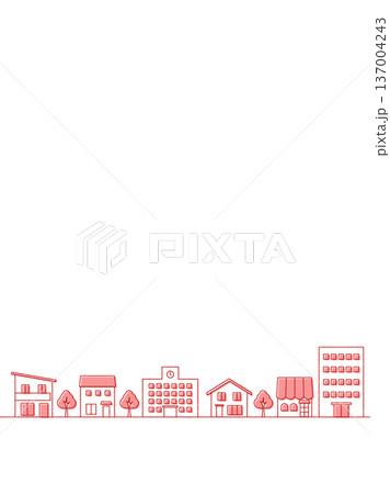 街並みのイラストのバナー背景 手描き風 縦長 赤 街並みのイラストのバナー背景 手描き風 縦長 赤 137004243