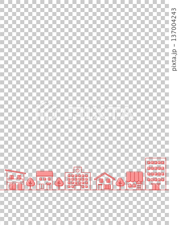 城市景觀插畫橫幅背景，手繪風格，垂直版，紅色 137004243